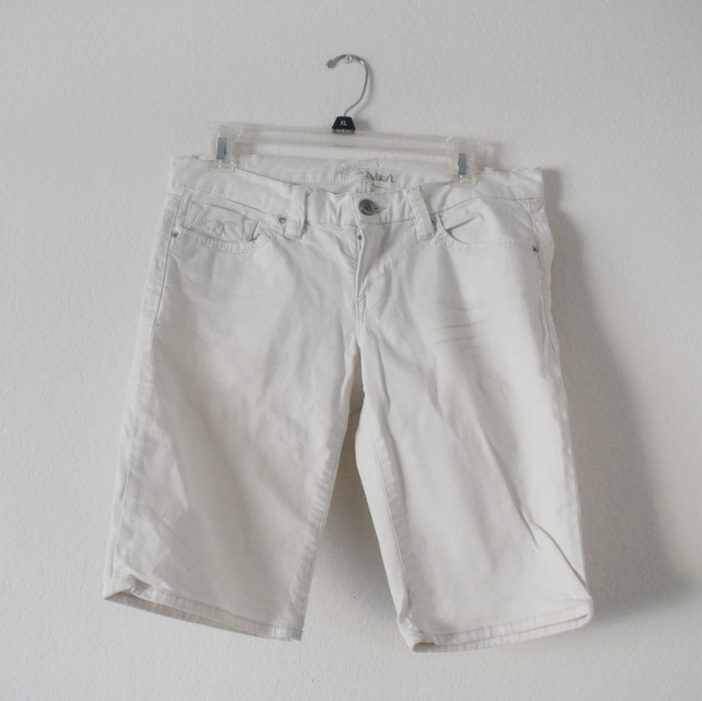 Mavi white denim Bermuda shorts